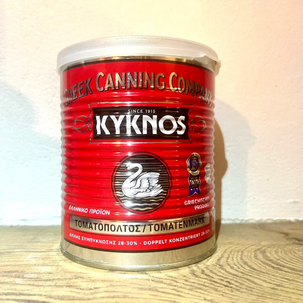Established in 1915, Kyknos is one of the most loved and recognized brands in Greece. Kyknos is a family-owned company that selects and packs tomatoes grown in the Peloponnese region under strict quality specifications. Only the best hand-picked tomatoes are used for Kyknos products. Kyknos Tomato Paste can be mixed in salads or used to make delicious pasta sauces and dressings!
