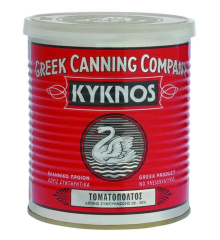 Established in 1915, Kyknos is one of the most loved and recognized brands in Greece. Kyknos is a family-owned company that selects and packs tomatoes grown in the Peloponnese region under strict quality specifications. Only the best hand-picked tomatoes are used for Kyknos products. Kyknos Tomato Paste can be mixed in salads or used to make delicious pasta sauces and dressings!