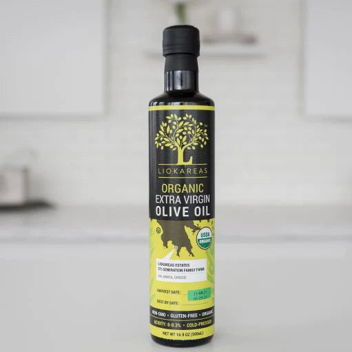 Liokareas Organic Extra Virgin Greek Olive Oil is harvested from ripe Koroneiki Olives and cold pressed into an amazing, flavorful olive oil. Since it is Liokareas oldest product, they have refined the production process to create the purest, most delicious EVOO that served as the foundation for all their other products.