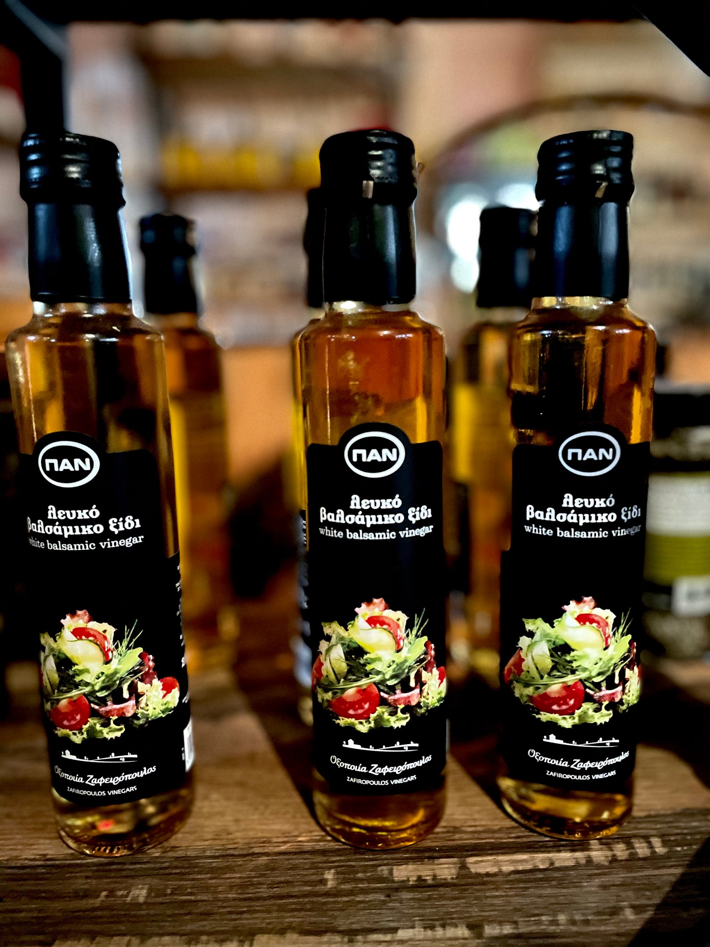 PAN White Balsamic Vinegar meets concentrated Greek grapemust in this thick, bright-golden cream. The bouquet includes fresh grapes and balsamic vinegar, while, on the palate, the densely sweet taste of must pleasantly undermines the acidity of vinegar. Use it to add the flavor and aromas of balsamic vinegar in recipes where a darker color is not desirable, such as salad dressings and white sauces for fish or chicken. Pour over fruit salads and ice cream for a delicious treat.